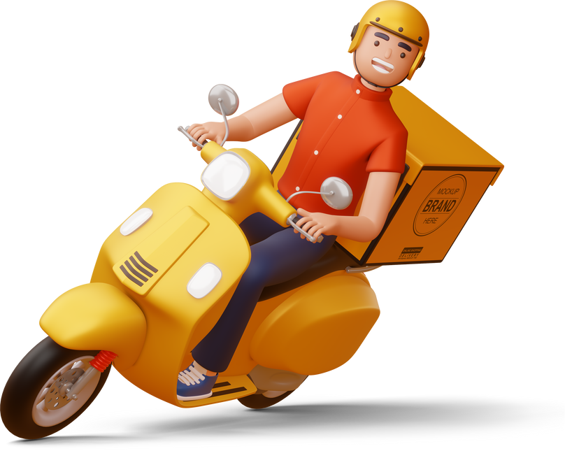 Delivery Man Riding a Motorcycle 